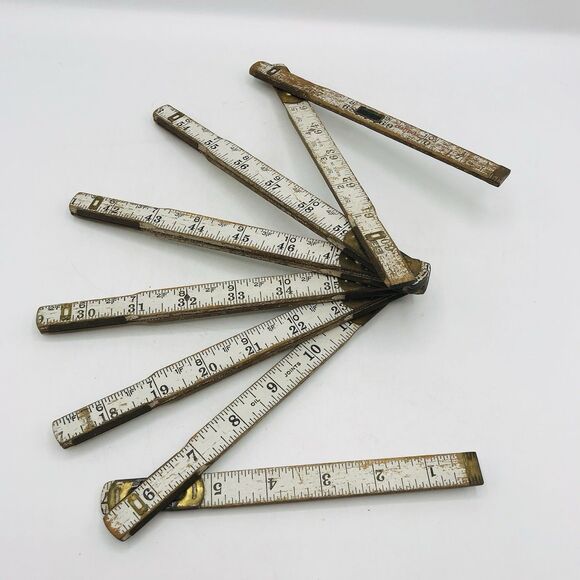 Vintage Wooden Folding Yard Stick # 3937 Craftsman Spring Joints Faded Numbers - Picture 2 of 6